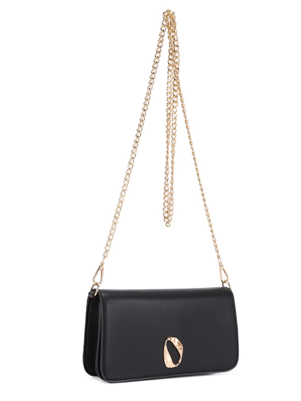 AOTA Black Vegan Leather Chain Shoulder Bag with Gold Accent